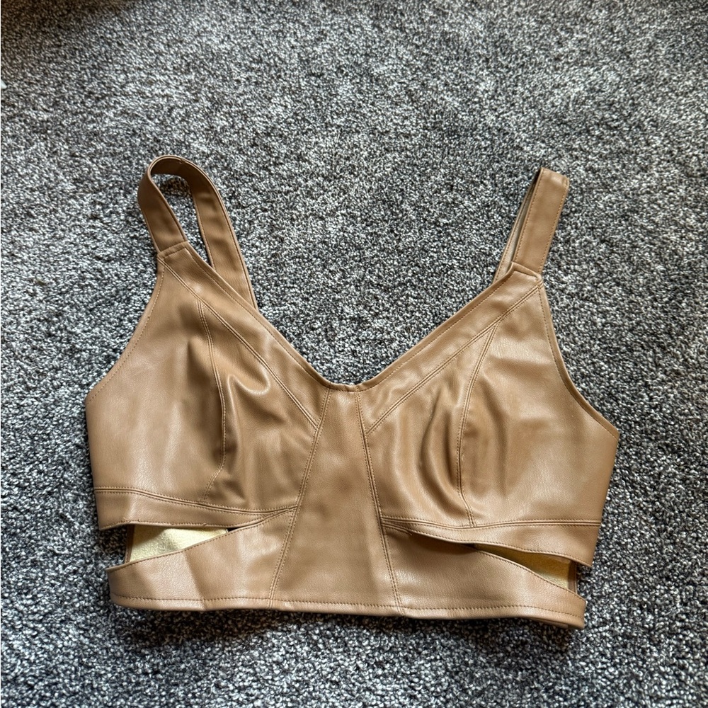 Tan Faux Leather Crop Top
